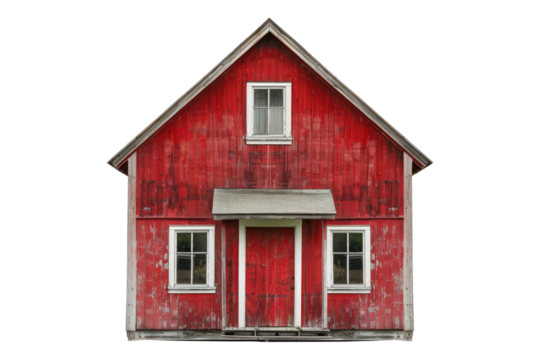 Red wooden house isolated on transparent background