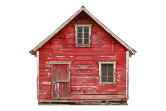 Red wooden house isolated on transparent background