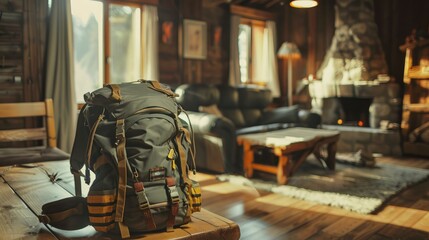 Backpack spread out on a table in a cozy, home setting