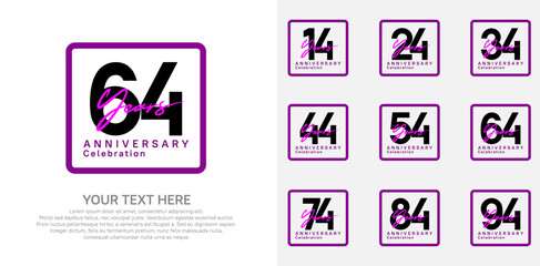 anniversary set logo style with black and purple color in square for company celebration moment
