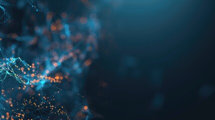 Abstract web banner with a dark background and glowing orange and blue lights.