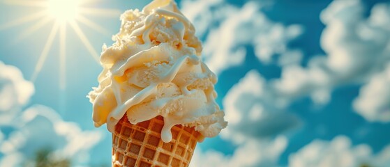 Bright Vanilla Ice Cream Cone in Quality under Sunny Skies