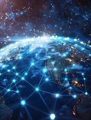 Obraz premium Digital World Globe Concept of Global Network and Connectivity on Earth with High Speed Data
