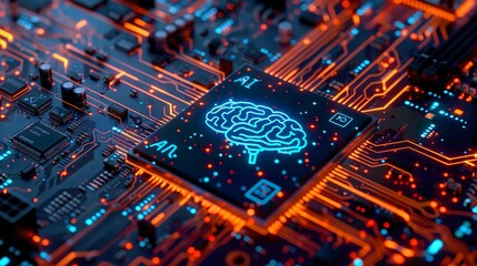 Detailed close-up of an AI processor chip embedded in a circuit board