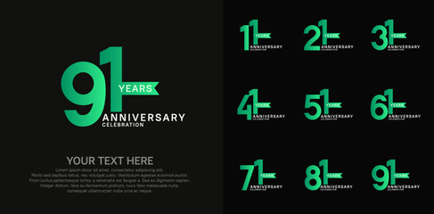 anniversary set logo style with green color in square for company celebration moment