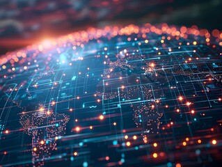 Obraz premium Digital Global Network and Cyber Technology Connectivity on Earth with Clear Space