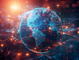Fototapeta premium Digital Global Network and Connectivity Concept With Technology Data Transfer and Telecommunication