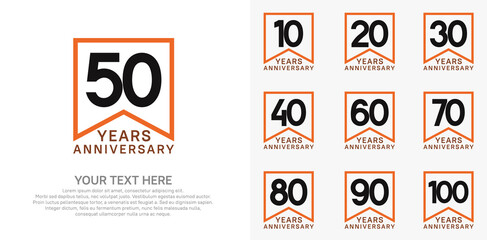 anniversary logotype set, black and orange color can be use for celebration