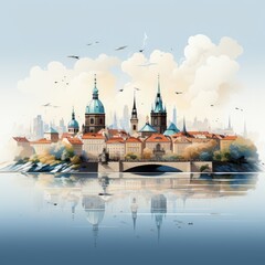 Obraz premium Minimalist Prague Skyline Illustration in Vector