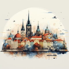 Fototapeta premium Minimalist Prague Skyline Illustration in Vector