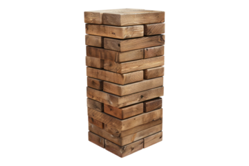 Wooden block tower isolated on transparent background
