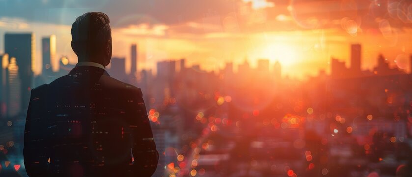 Influential Politician Delivering a Power-Packed Speech on Stage in Quality with Urban Cityscape Background