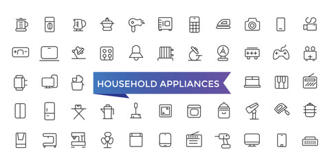 Household Appliances And Home Icons set with editable stroke collection for web and ui. Line icons pack. Vector illustration.