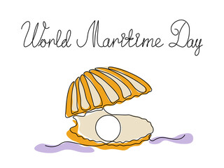 World Maritime Day. seashell , continuous single line art hand drawing sketch