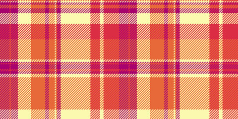 Checkered vector textile plaid, improvement tartan pattern background. Border check texture fabric seamless in orange and yellow colors.