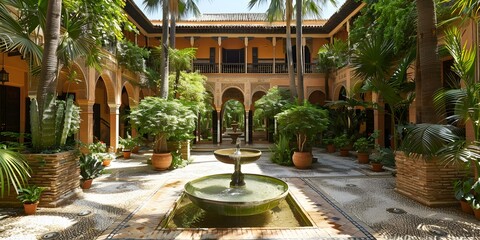 Courtyard with fountain and palm trees