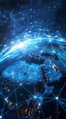 Fototapeta premium Digital global network and connectivity concept on Earth with high speed data transfer and cyber