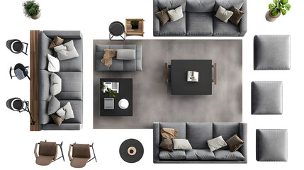 Sofa, 3D top view, transparent picture