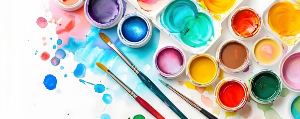 Vibrant Set of Watercolor Paints and Brushes for Expression