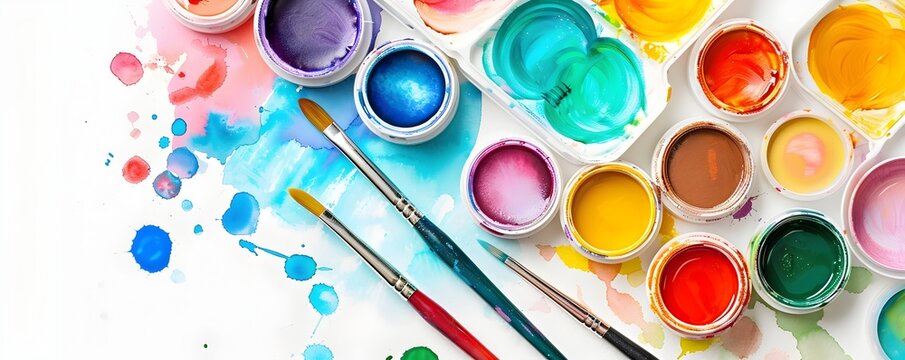 Vibrant Set of Watercolor Paints and Brushes for Expression