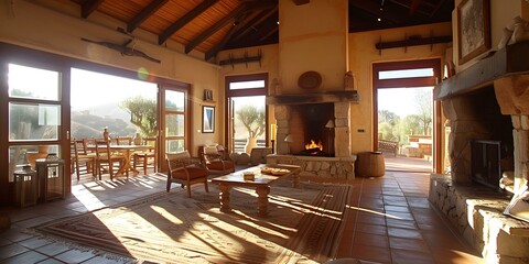 Fototapeta premium Rustic Living Room with Fireplace