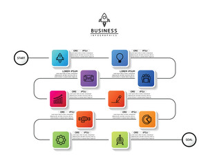 Vector infographic business presentation template connected with 10 options