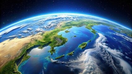 Fototapeta premium Aerial view of the Sea of Japan on planet Earth, Sea of Japan, planet, Earth, ocean, water, aerial view, coastline, Asia, Japan