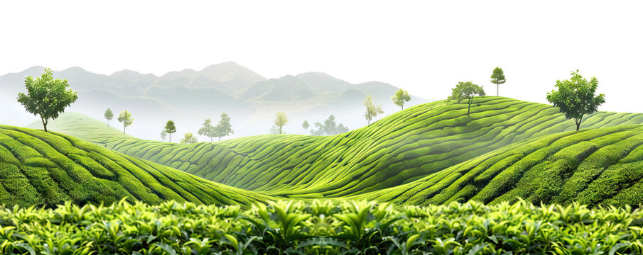 Picturesque tea plantation, cut out