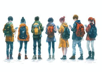 Young People Using Mobile Devices for Social Networking and Internet Content Consumption, Minimalistic Vector Illustration of Communication and Entertainment