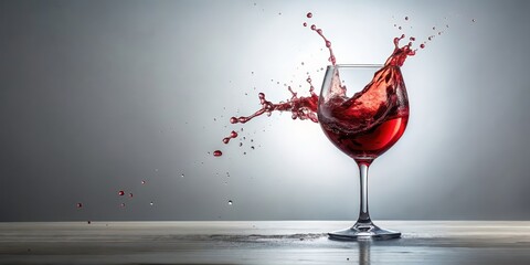 Fototapeta premium Red wine splashing in a wine glass , celebration, alcohol, drink, pouring, beverage, red, glass, liquid, refreshment, party