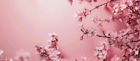 Fototapeta premium Blooming almond tree branches with pink flowers and space for Mother's Day and spring celebrations