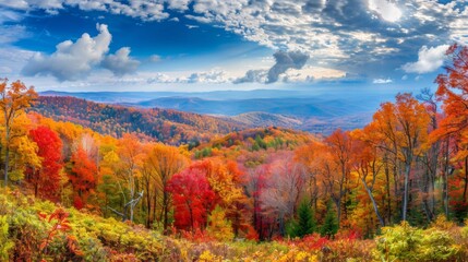 A beautiful autumn landscape with a mountain range in the background