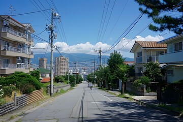 A residential area with a steep road