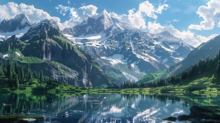 Snow-Capped Mountains Reflecting in Tranquil Lake