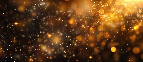 Obraz premium Blurred golden lights and sparkling stars on a dark background, ideal for festive celebrations. Perfect for enhancing your design.