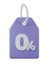 Price tag, discount coupon with percent symbol isolated on transparent png background. 3D render.
