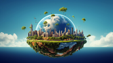 Naklejka premium Planet earth with green city and trees.