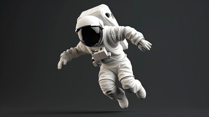 A 3D rendering of an astronaut floating in space, with a dark background.