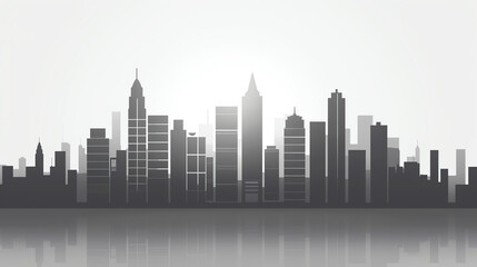 Black and white cityscape, modern skyline, flat design illustration