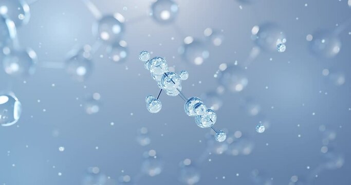 Kojic acid, rotating 3D model of chelation agent, seamless looped video, molecular structure with selective focus