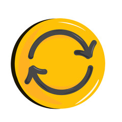 refresh icon button, yellow round icon sign with round arrow illustration, black arrow silhouette vector