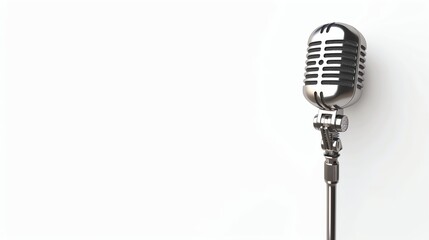 Fototapeta premium A vintage microphone on a stand, against a white background.