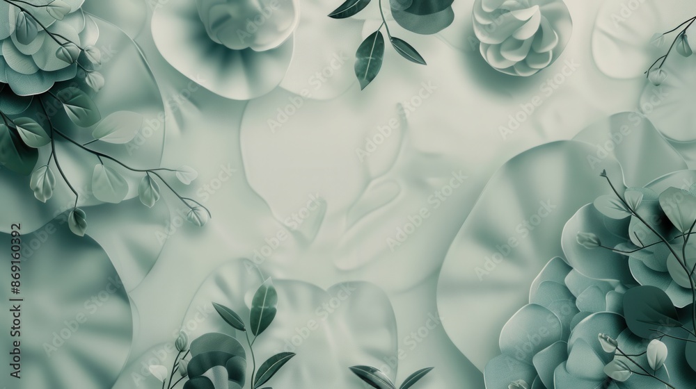 Aufkleber minimalist geometric floral patterns in green tones, ideal for modern design and architectural studi