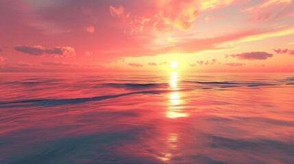 Fototapeta premium A stunning sunset over the ocean with warm orange and pink hues reflecting on the calm water. Generative AI