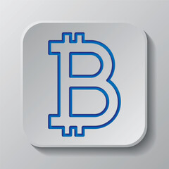 Fototapeta premium Bitcoin simple icon vector. Flat design. Paper cut design. Cutted blue symbol with shadow. Gray badge button, gray background