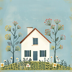 Doodle-Style Cute Houses Illustration – Perfect for Housewarming Invitations and Postcards