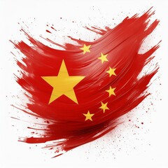 Abstract China flag with paint brush strokes, isolated on a white or transparent background in PNG format.