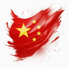 Abstract China flag with paint brush strokes, isolated on a white or transparent background in PNG format.