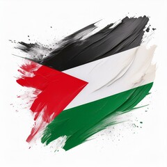 Abstract Palestine flag with paint brush strokes, isolated on a white or transparent background.