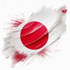 Abstract Japan flag with paint brush strokes, isolated on a white or transparent background.